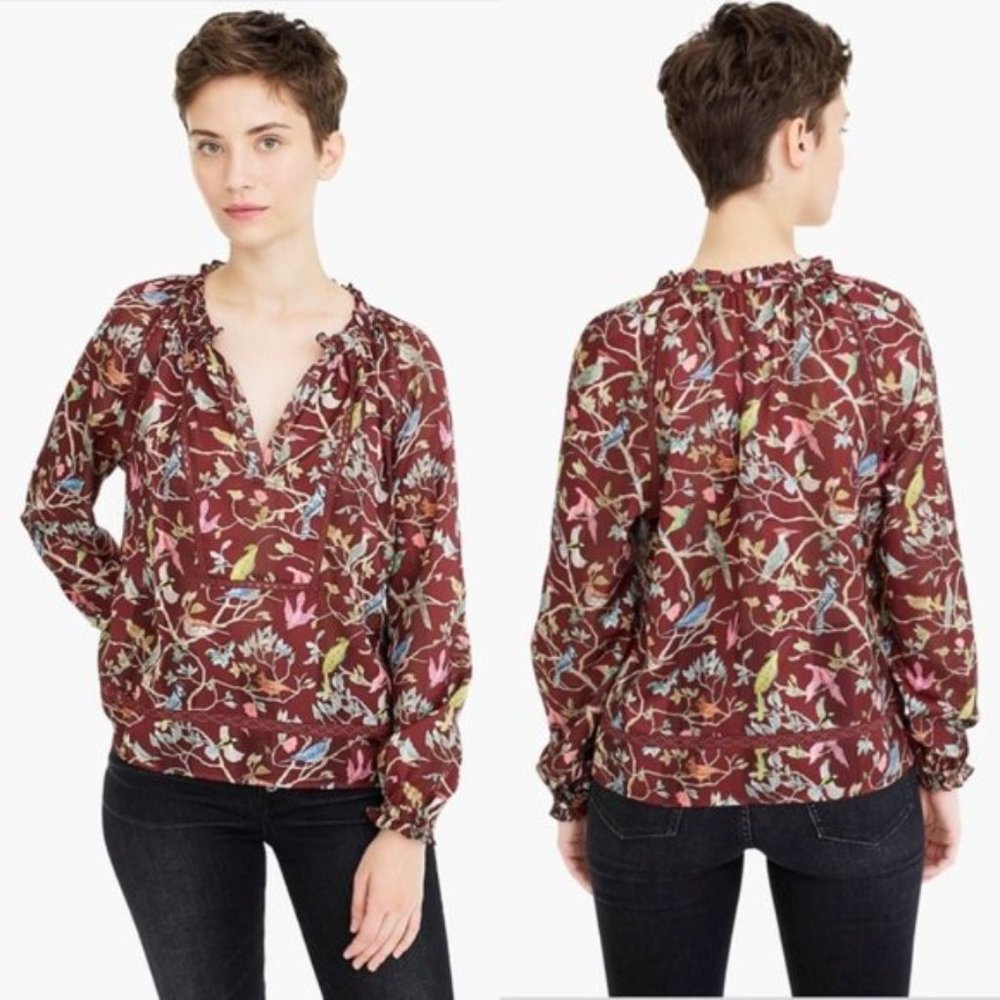 J. Crew Point Sur Ruffle Neck Popover Menagerie S
